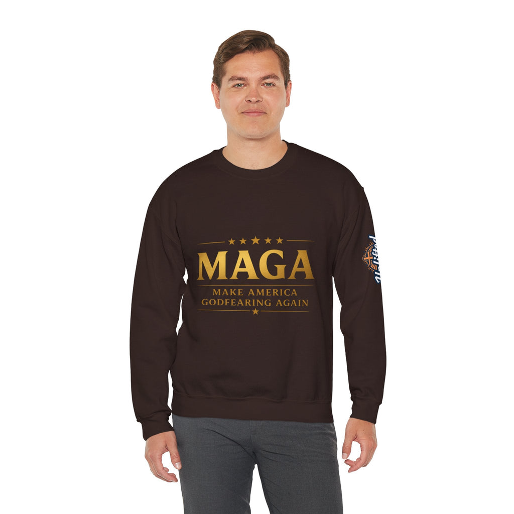 Sweatshirt — "MAGA Make America Godfearing Again" Gold Logo Crewneck Printify