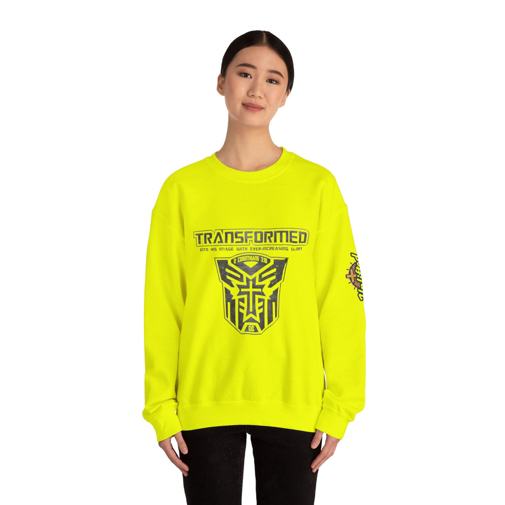 Transformer Logo Christian Sweatshirt | 2 Corinthians 3:18 Bible Verse Sweatshirt Printify