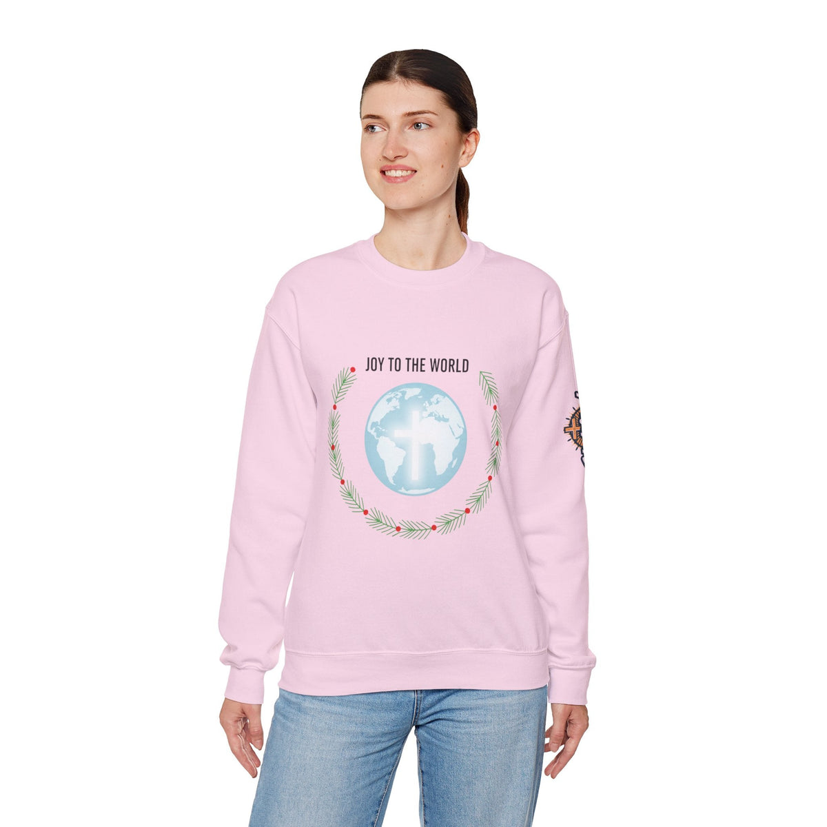 Joy to the World Sweatshirt – Wreath Earth Nativity Christian Christmas Sweatshirt for Isaiah 9:6 Holiday Faith & Festive Joy Printify