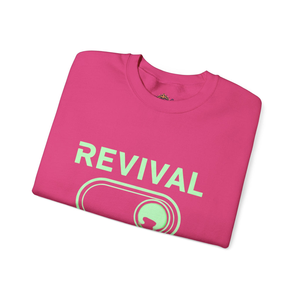 🔥 Revival Mode: ON – Christian Techwear Sweatshirt | Glowing Green Faith Switch | Futuristic Jesus Shirt | Activate Your Spiritual Awakening | Uplifted Gear Printify
