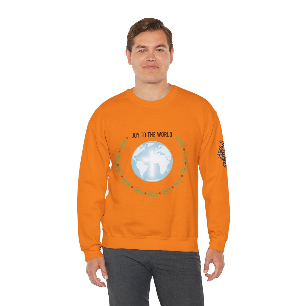 Joy to the World Sweatshirt – Wreath Earth Nativity Christian Christmas Sweatshirt for Isaiah 9:6 Holiday Faith & Festive Joy Printify