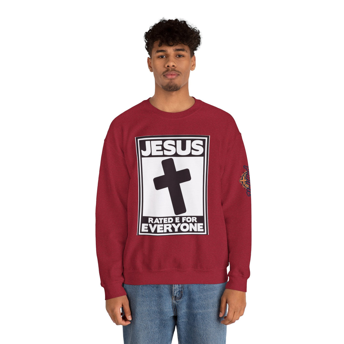 Jesus, Rated E for Everyone Sweatshirt - Gamer Faith Sweatshirt - Christian Video Game Parody Printify