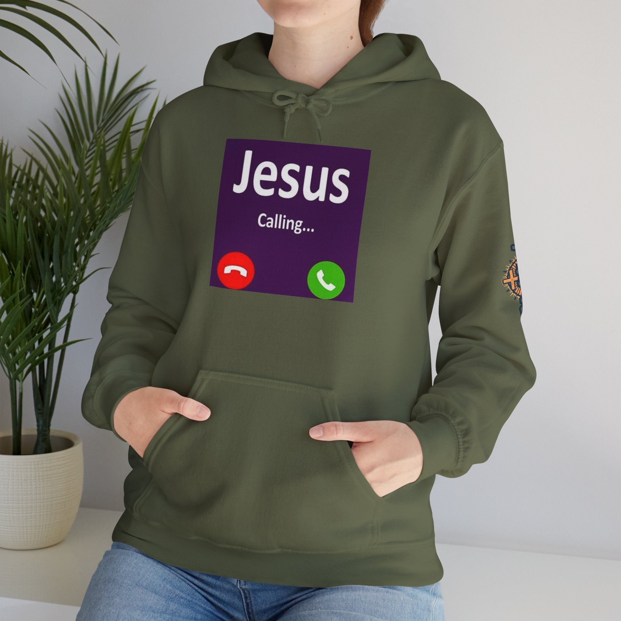 Jesus Calling Hoodie – Funny Cell Phone Screen Christian Sweatshirt for Divine Connection & Faith Humor Printify