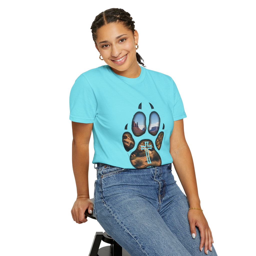 Strong and Courageous T-Shirt – Canine Pawprint Desert Joshua 1:9 Christian Tee Printify