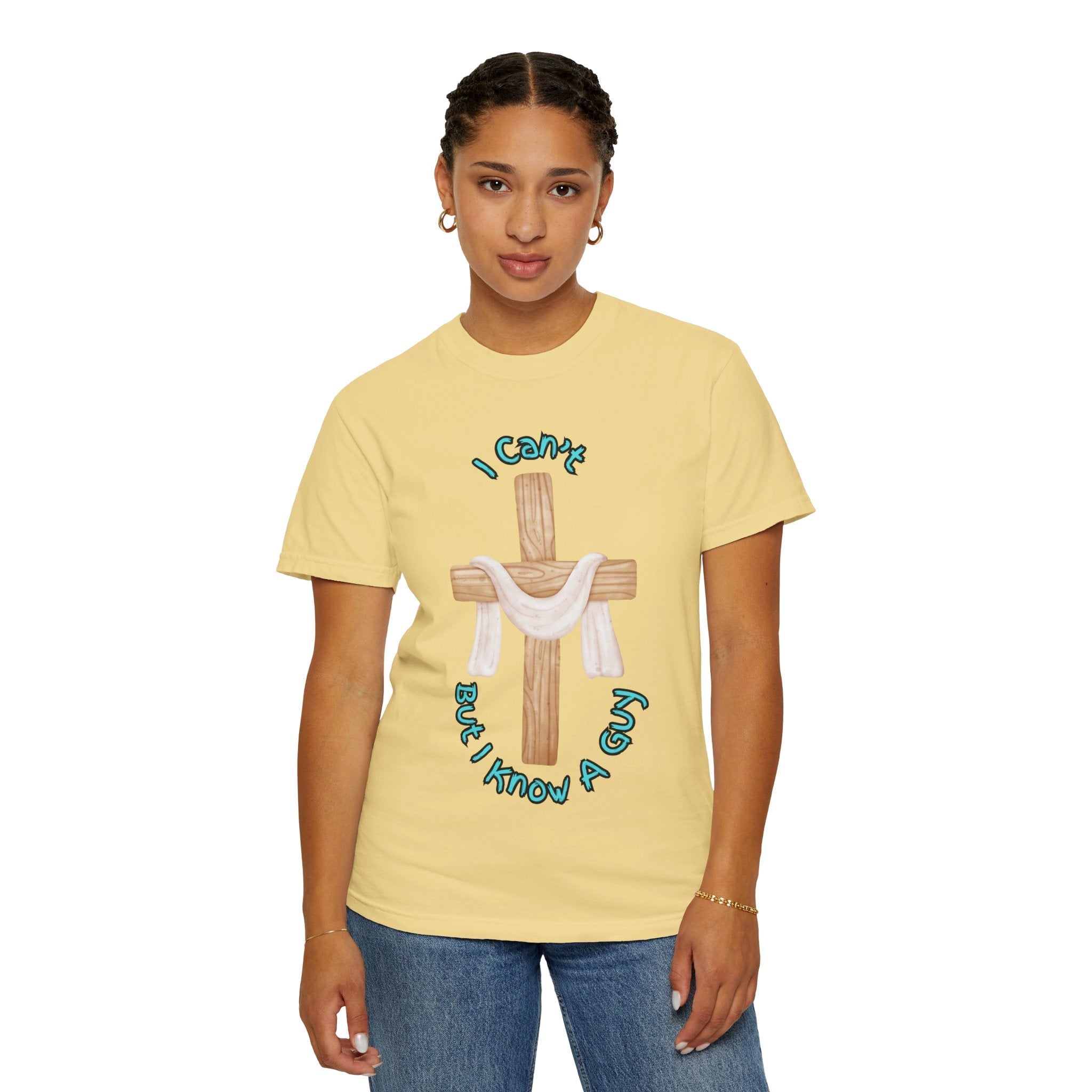 I Can’t, But I Know a Guy T-Shirt – Jesus Cross Christian Tee for Faithful Humor Printify