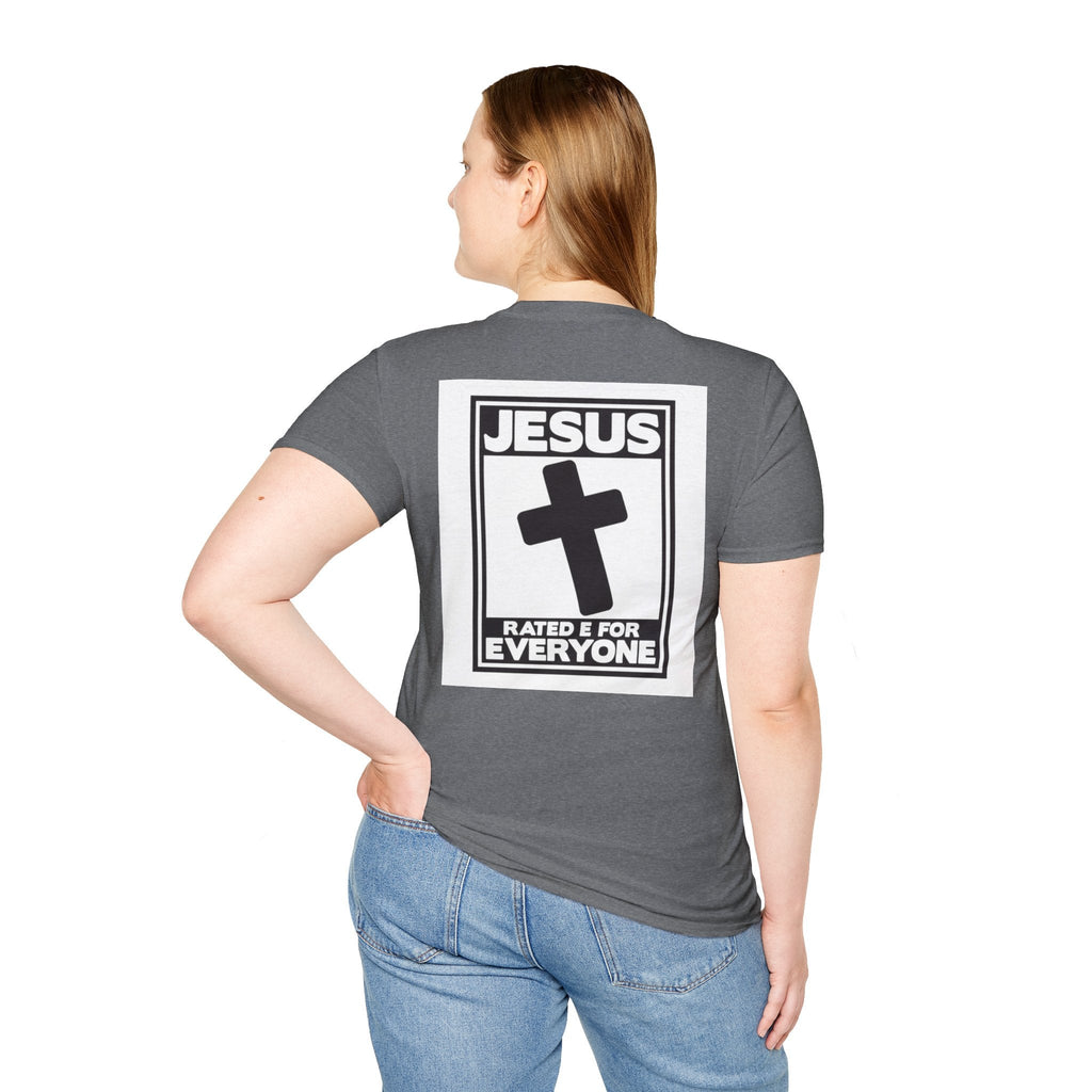 Jesus, Rated E for Everyone T-shirt - Gamer Faith T-shirt - Christian Video Game Parody Printify