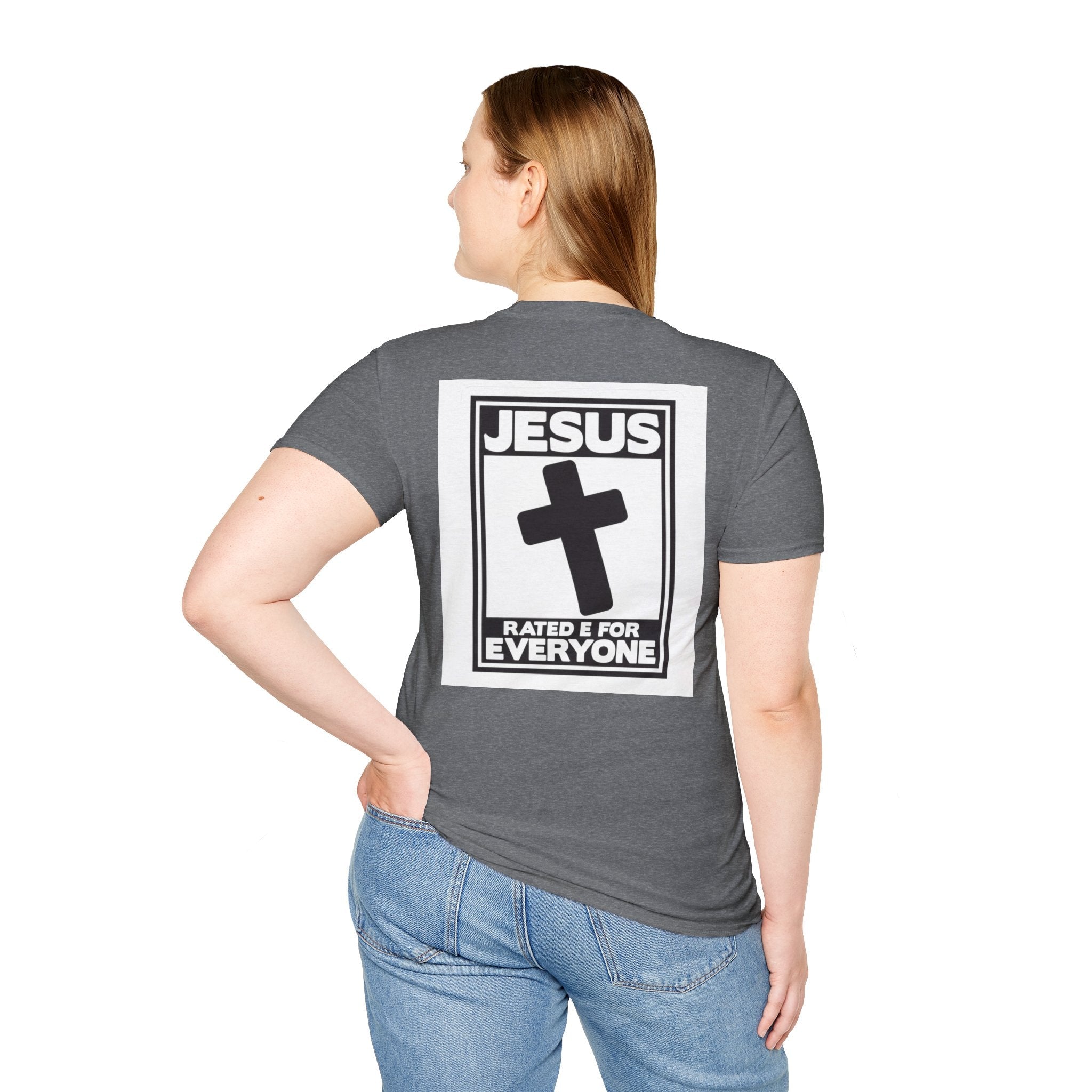 Jesus, Rated E for Everyone T-shirt - Gamer Faith T-shirt - Christian Video Game Parody Printify