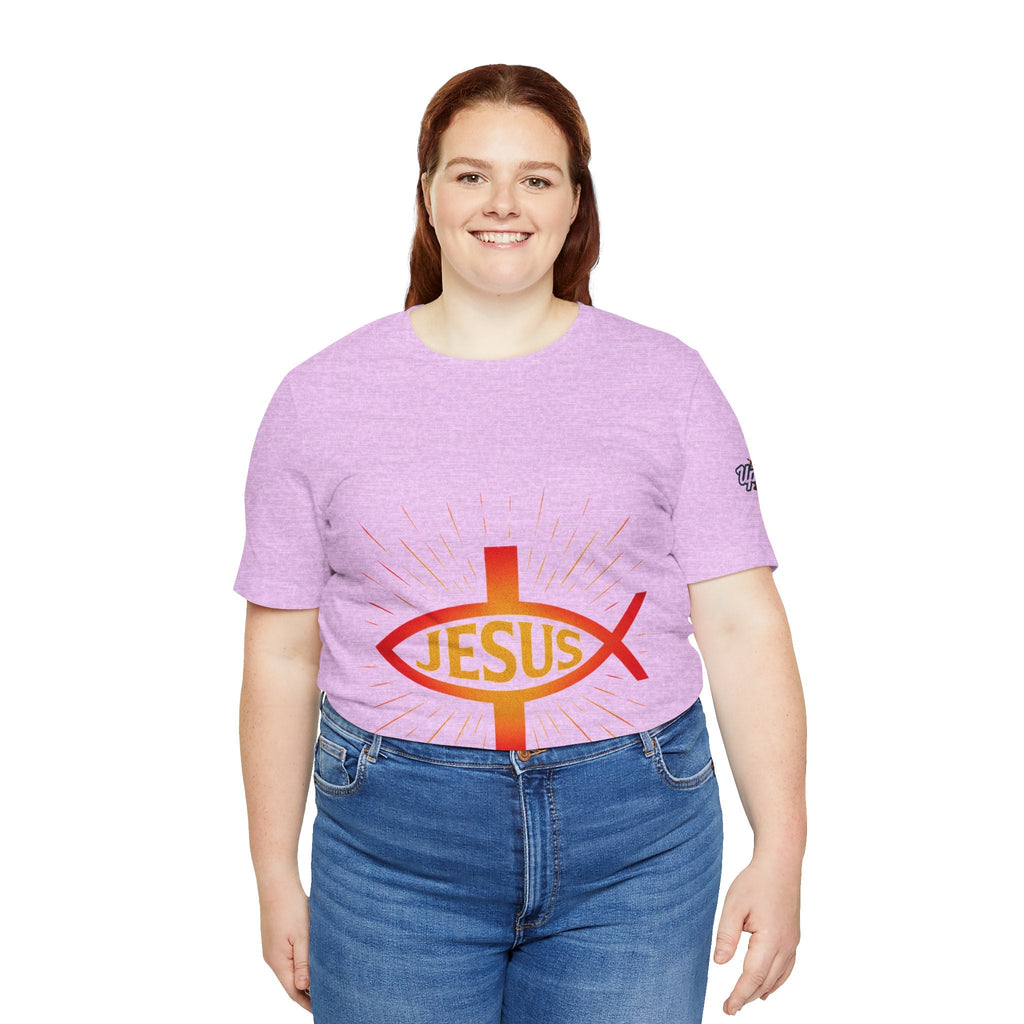 Jesus Ichthys T-shirt – Christian Fish Symbol with Cross & Jesus Inscription T-shirt for Eternal Faith & Streetwear Printify