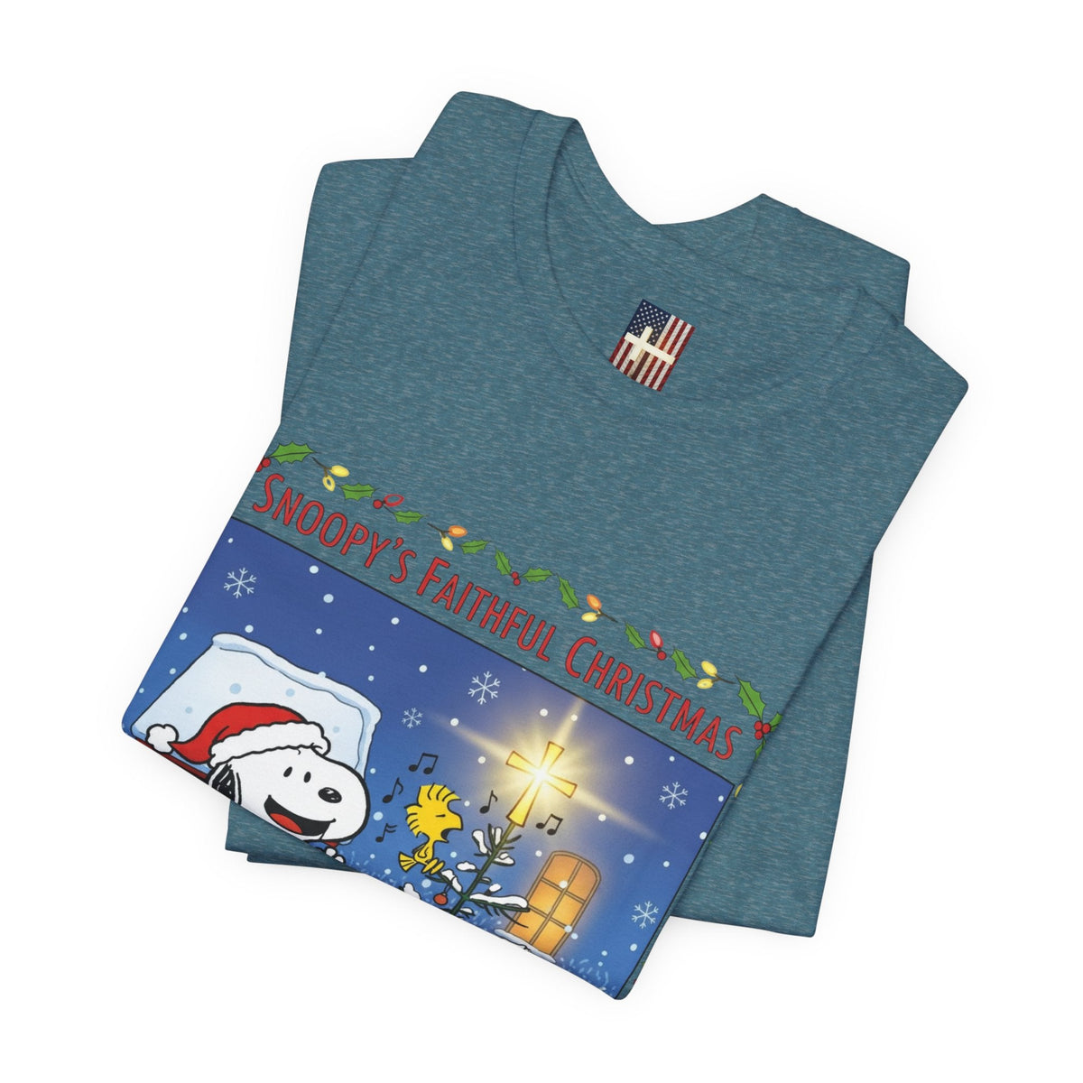 🎄 Faithful Christmas Friends – Christian Holiday T-Shirt | Festive Tree & Cartoon Duo | Heartwarming Christmas Tee by Uplifted Gear Printify