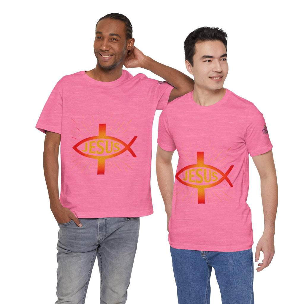 Jesus Ichthys T-shirt – Christian Fish Symbol with Cross & Jesus Inscription T-shirt for Eternal Faith & Streetwear Printify