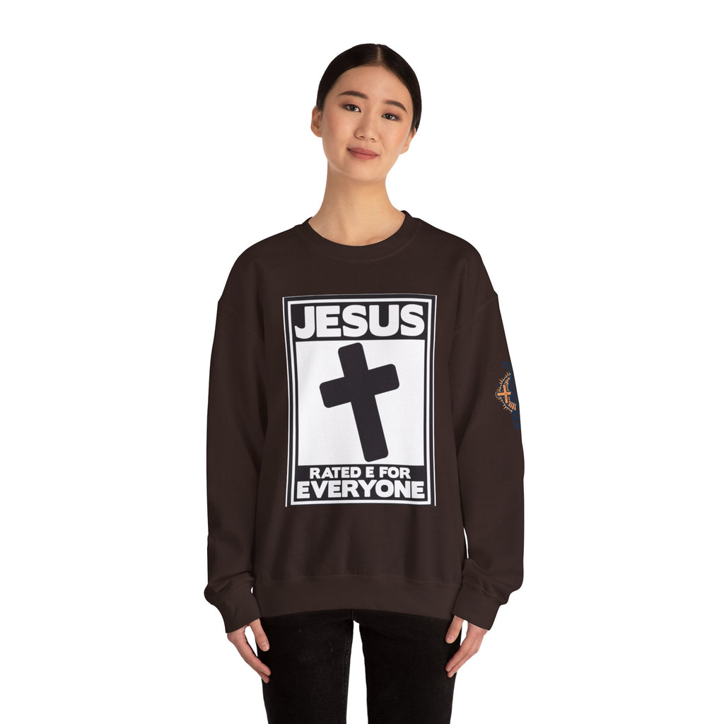Jesus, Rated E for Everyone Sweatshirt - Gamer Faith Sweatshirt - Christian Video Game Parody Printify