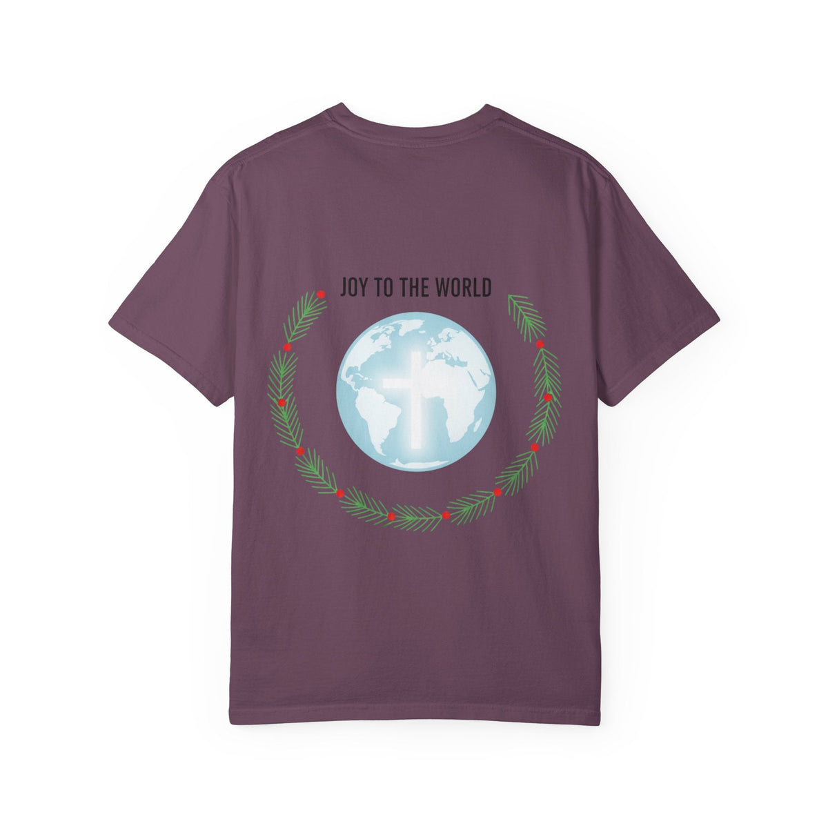Joy to the World T-shirt – Wreath Earth Nativity Christian Christmas T-shirt for Isaiah 9:6 Holiday Faith & Festive Joy Printify