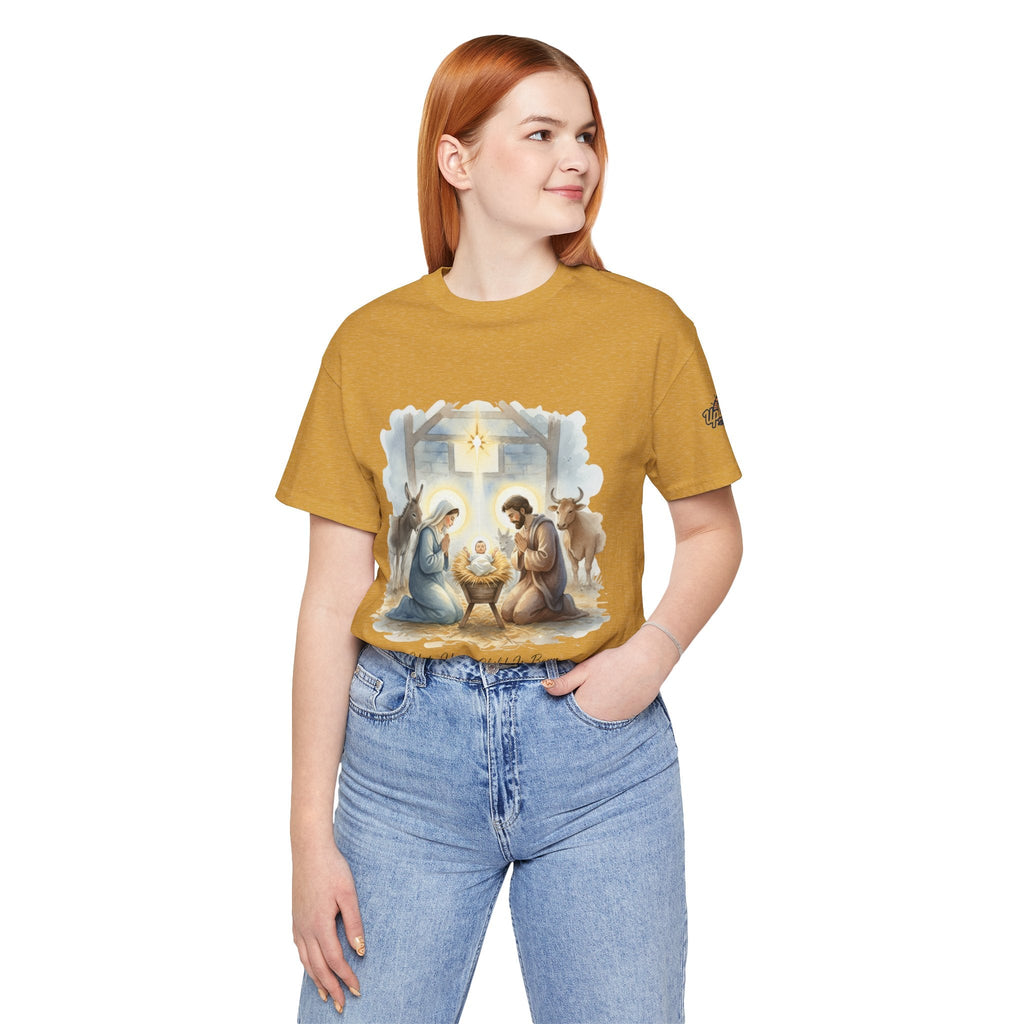 Unto Us a Child is Born T-shirt – Isaiah 9:6 Nativity Manger Scene Christian Christmas T-shirt for Holy Night Faith Printify