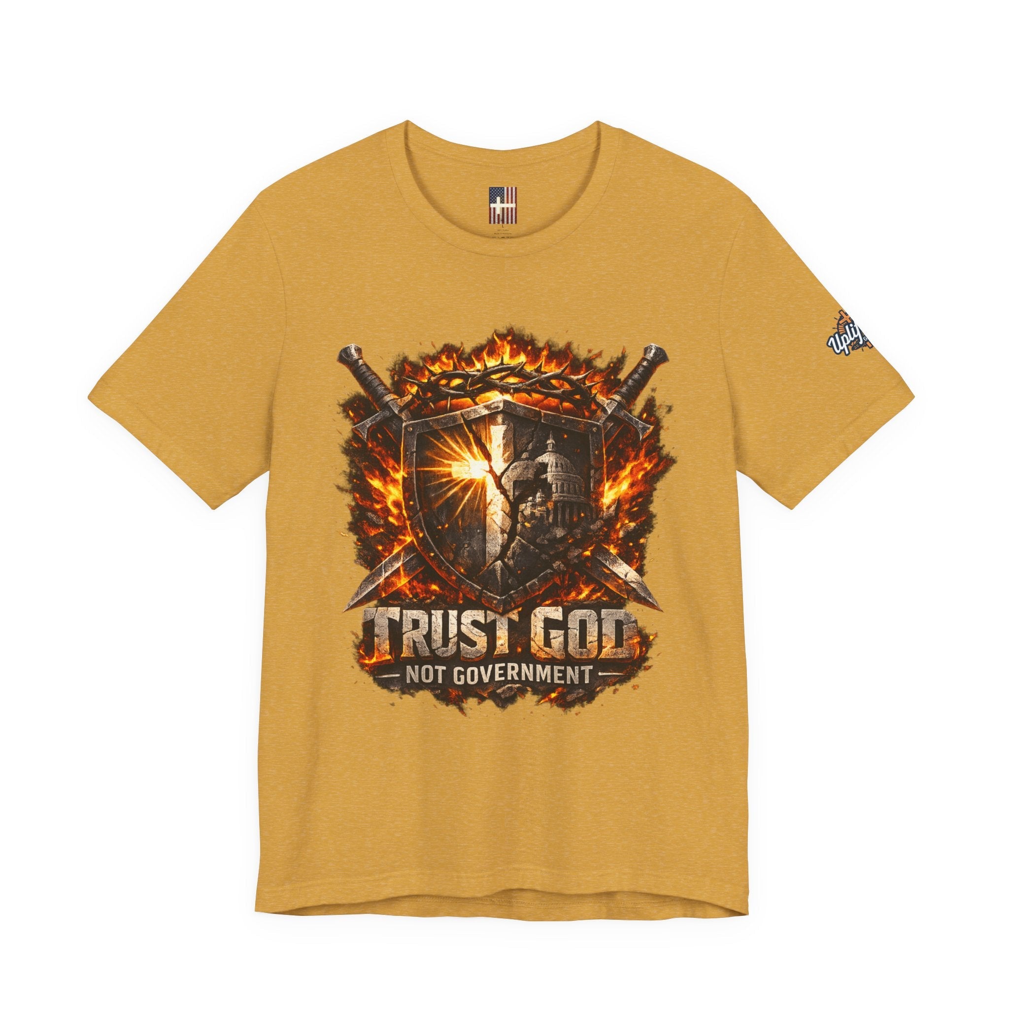 Trust God Not Government Shield Tee — Patriotic Christian Faith T-Shirt Printify