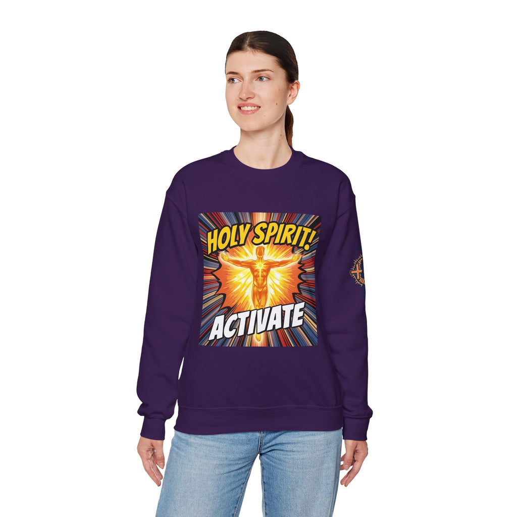 Holy Spirit Activate Sweatshirt – Superhero Christian Sweatshirt with Vibrant Power-Up Design for Faith-Fueled Boldness Printify