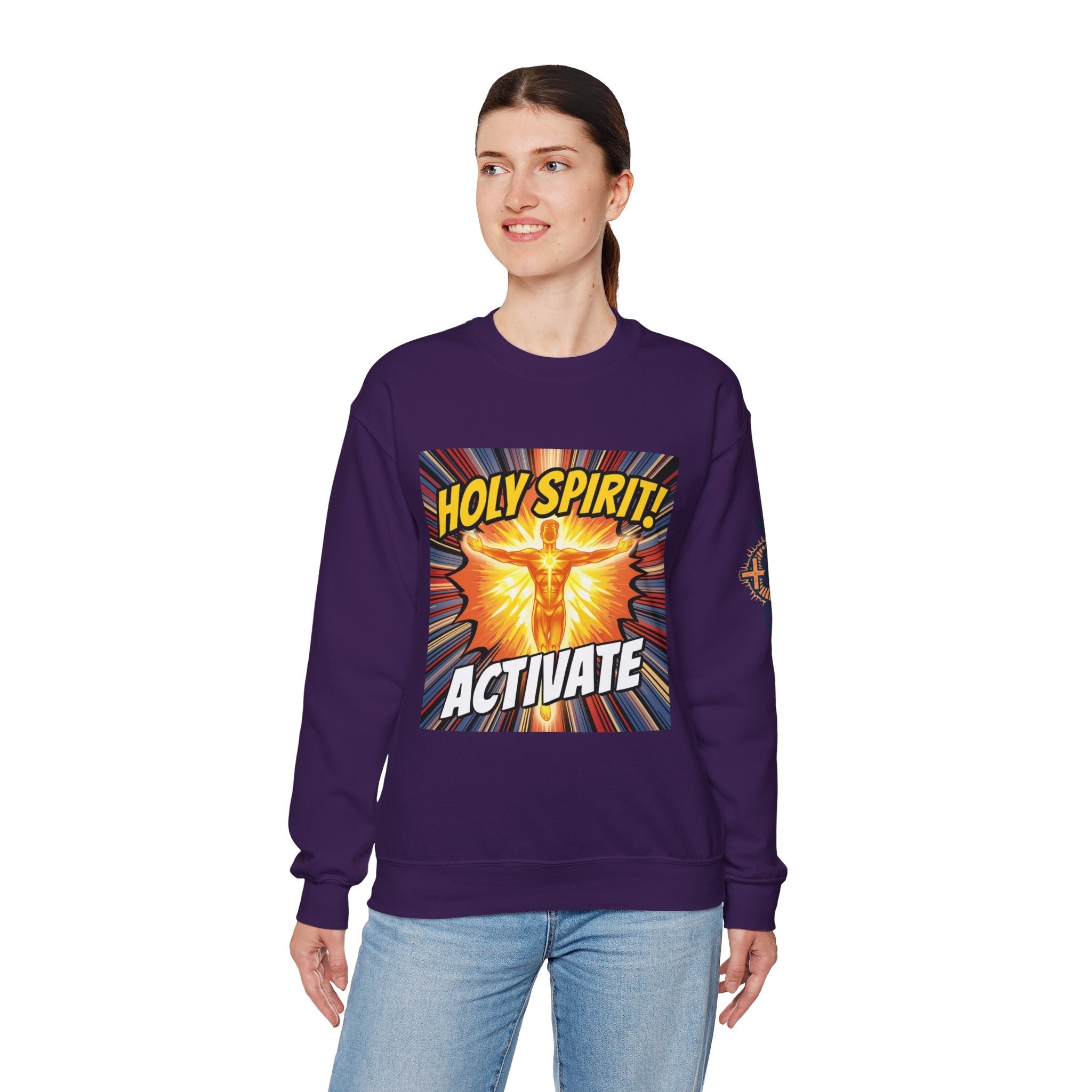 Holy Spirit Activate Sweatshirt – Superhero Christian Sweatshirt with Vibrant Power-Up Design for Faith-Fueled Boldness Printify