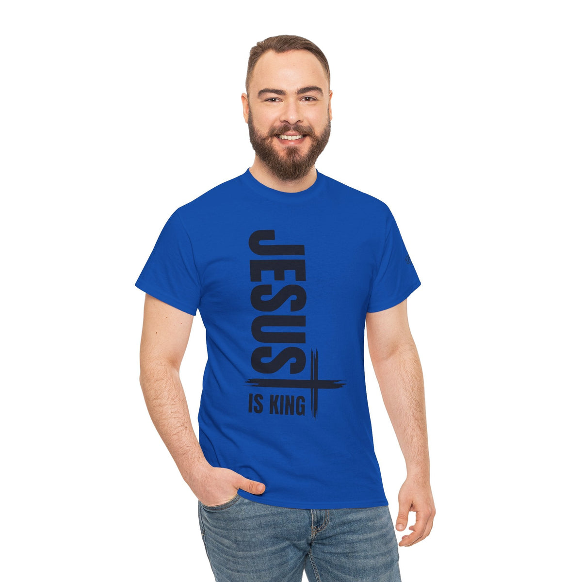 Jesus Is King T-shirt | Modern Typographic Cross Christian T-shirt Printify