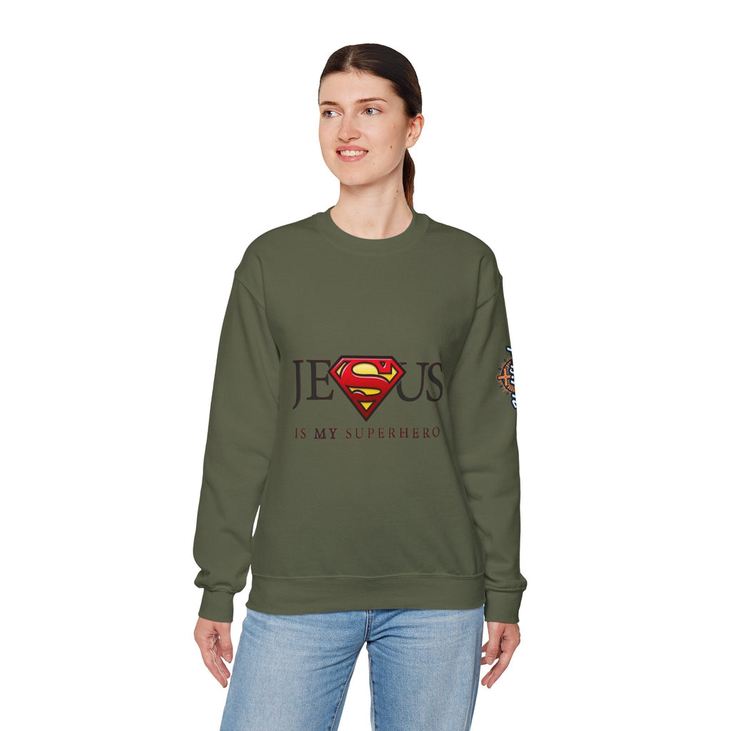 Jesus Is My Superhero Crewneck Sweatshirt Printify