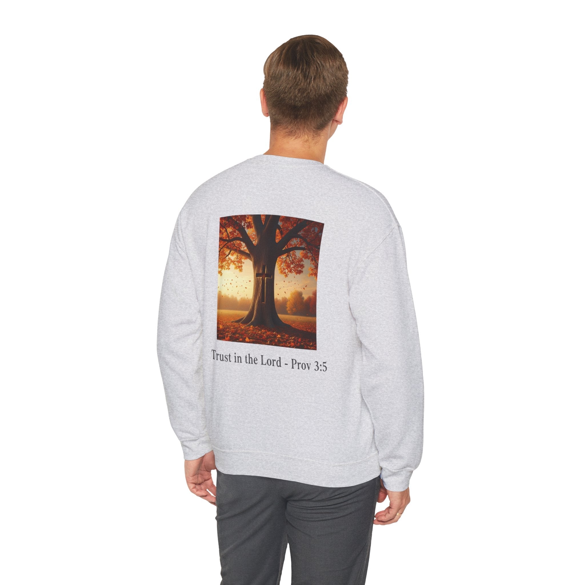 Trust in the Lord Sweatshirt – Autumn Tree Proverbs 3:5 Christian Sweatshirt for Cozy Faith Printify