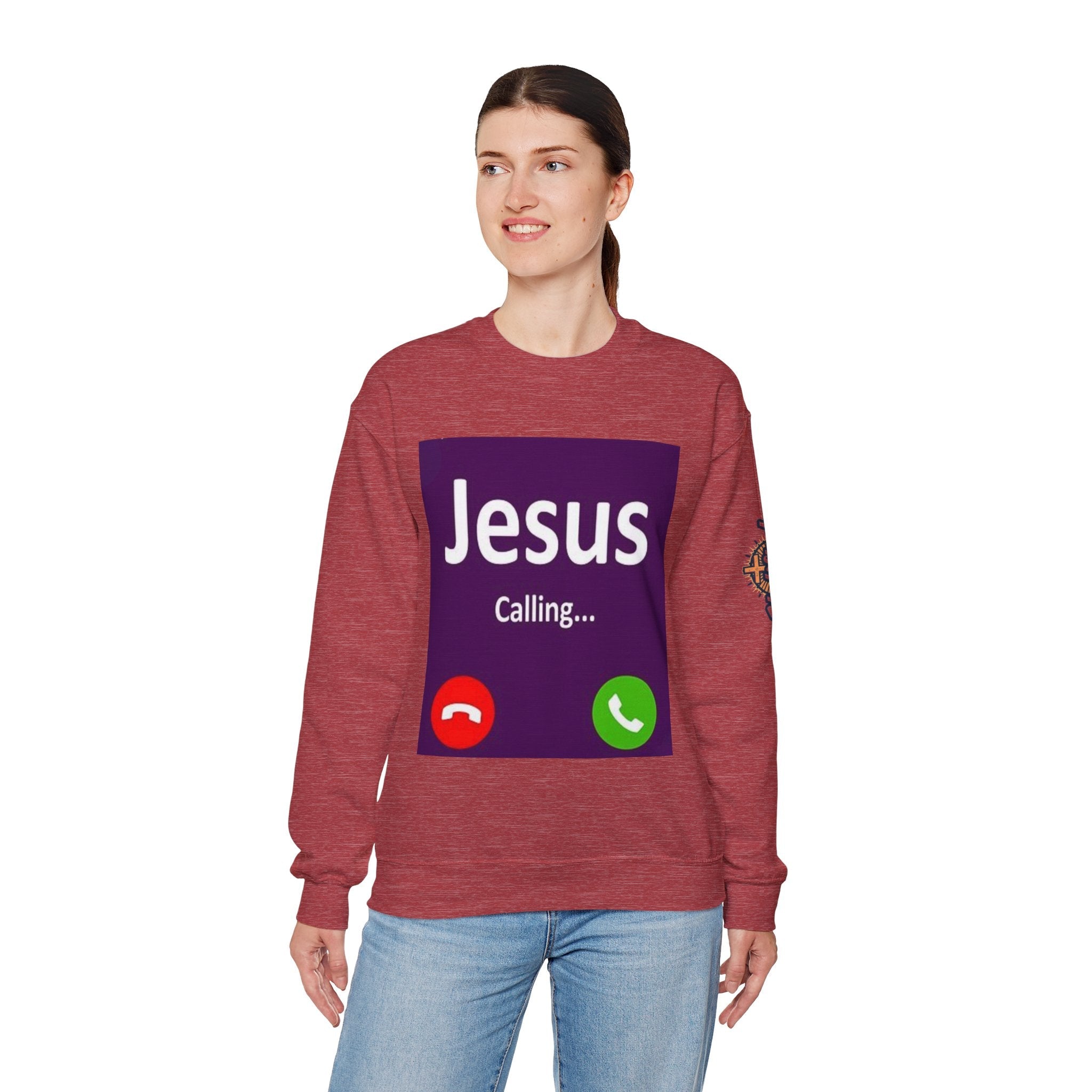 Jesus Calling Sweatshirt – Funny Cell Phone Screen Christian Sweatshirt for Divine Connection & Faith Humor Printify