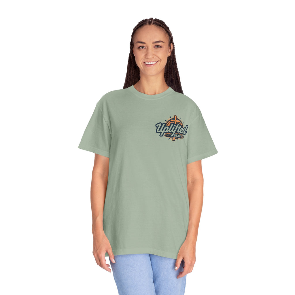 ✨ Chosen. Loved. Redeemed. – Elegant Christian T-Shirt | Gold Foil Faith Tee | Subtle Cross & Heart Design | Inspirational Bible Verse Apparel by Uplifted Gear Printify