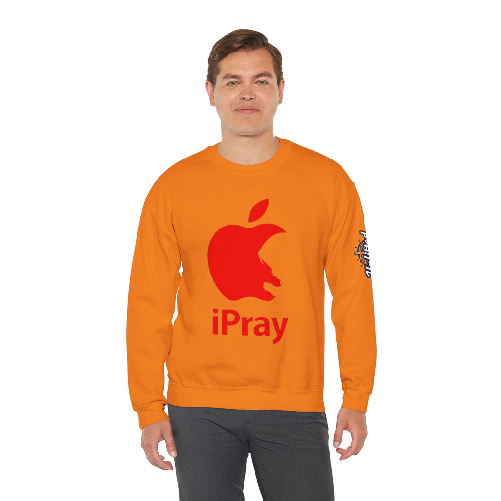 iPray Apple Logo Sweatshirt — Funny Christian Sweatshirt (Minimal Red Apple Graphic) Printify