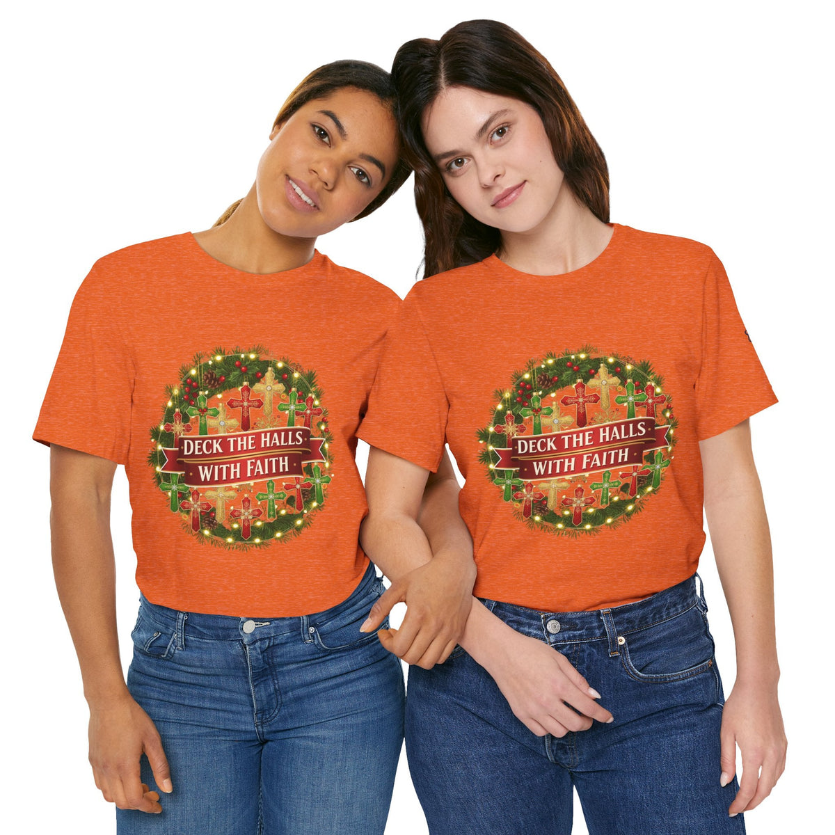 🎄 Deck the Halls with Faith – Christian Christmas T-Shirt | Cross Ornament Design & Festive Garland | Bold Holiday Faith Tee by Uplifted Gear Printify