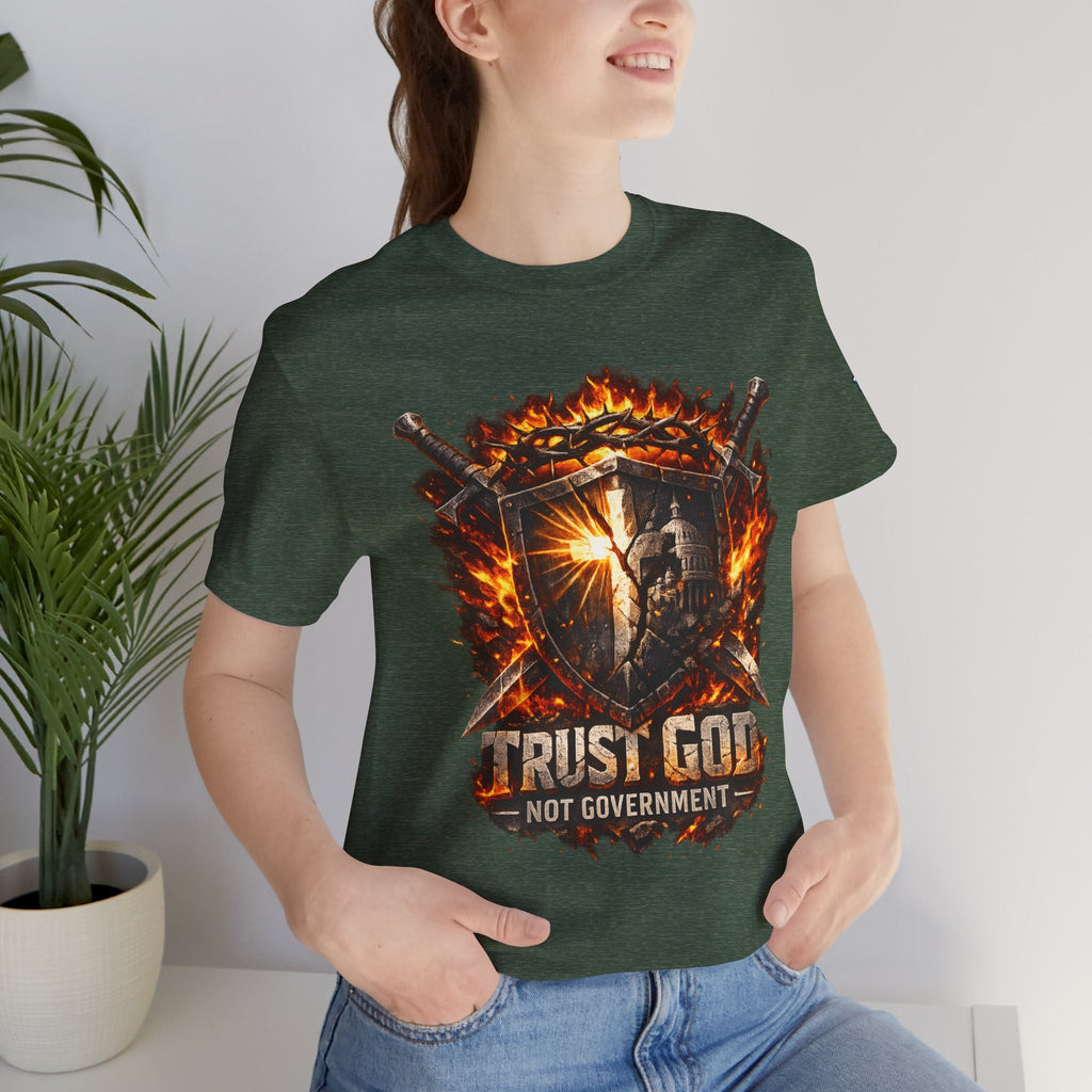 Trust God Not Government Shield Tee — Patriotic Christian Faith T-Shirt Printify