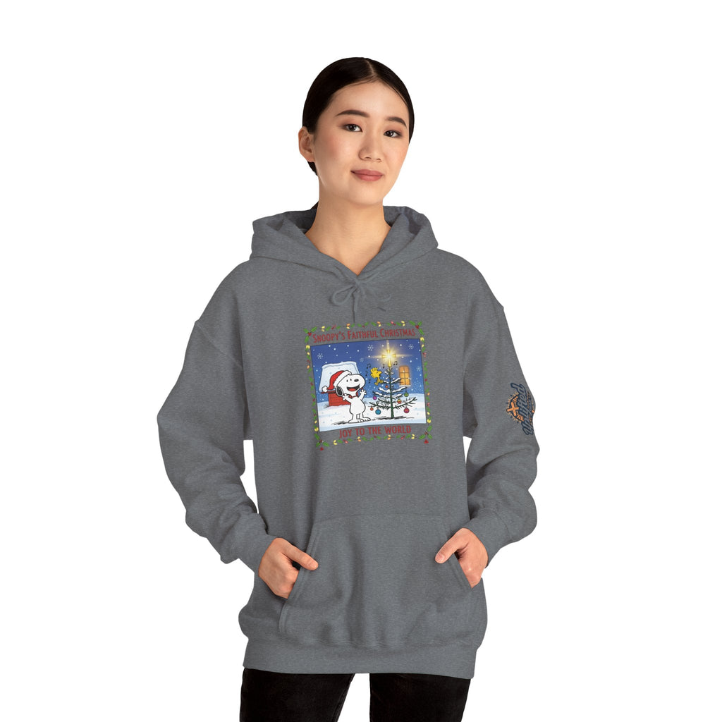 🎄 Faithful Christmas Friends – Christian Holiday Hoodie | Festive Tree & Cartoon Duo | Heartwarming Christmas Tee by Uplifted Gear Printify