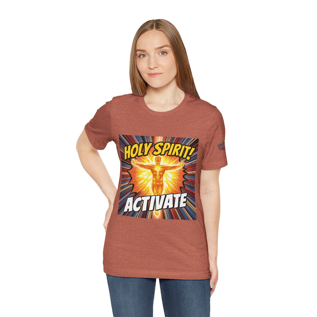 Holy Spirit Activate T-shirt – Superhero Christian T-shirt with Vibrant Power-Up Design for Faith-Fueled Boldness Printify