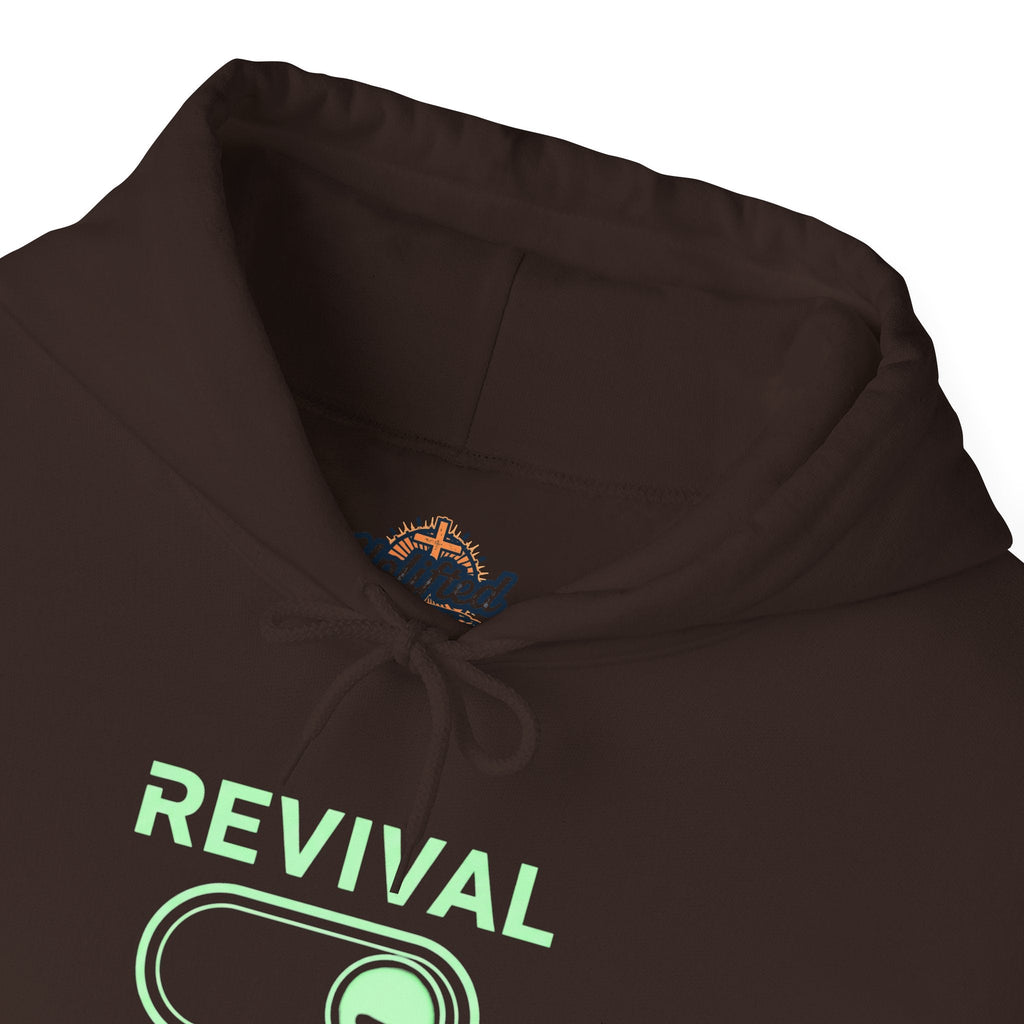 🔥 Revival Mode: ON – Christian Techwear Hoodie | Glowing Green Faith Switch | Futuristic Jesus Shirt | Activate Your Spiritual Awakening | Uplifted Gear Printify