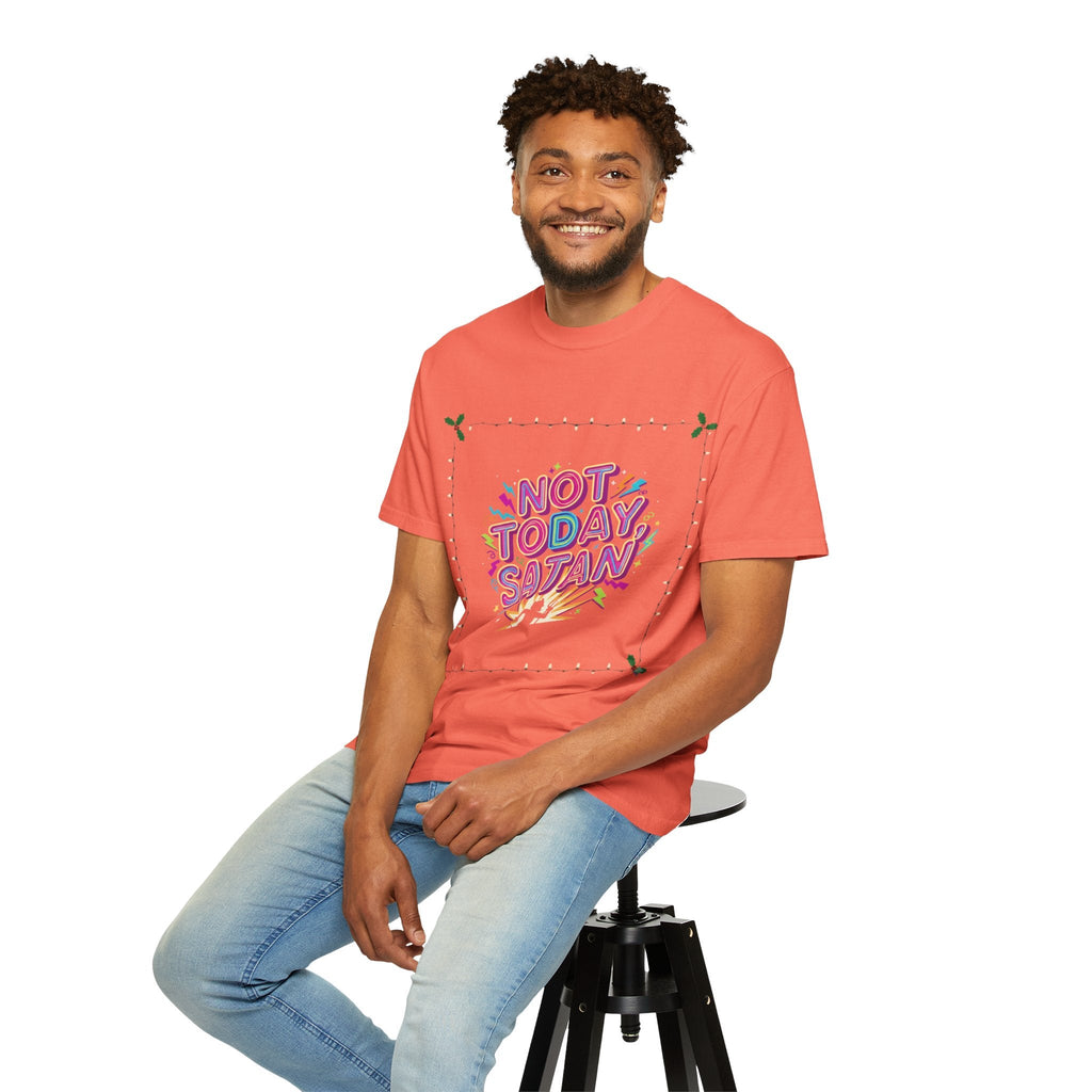 🔥 Not Today, Satan – Retro 90s Christian T-Shirt | Neon Faith Tee | Funky Cartoon Devil | Bold Bible Verse Shirt | Uplifted Gear Printify