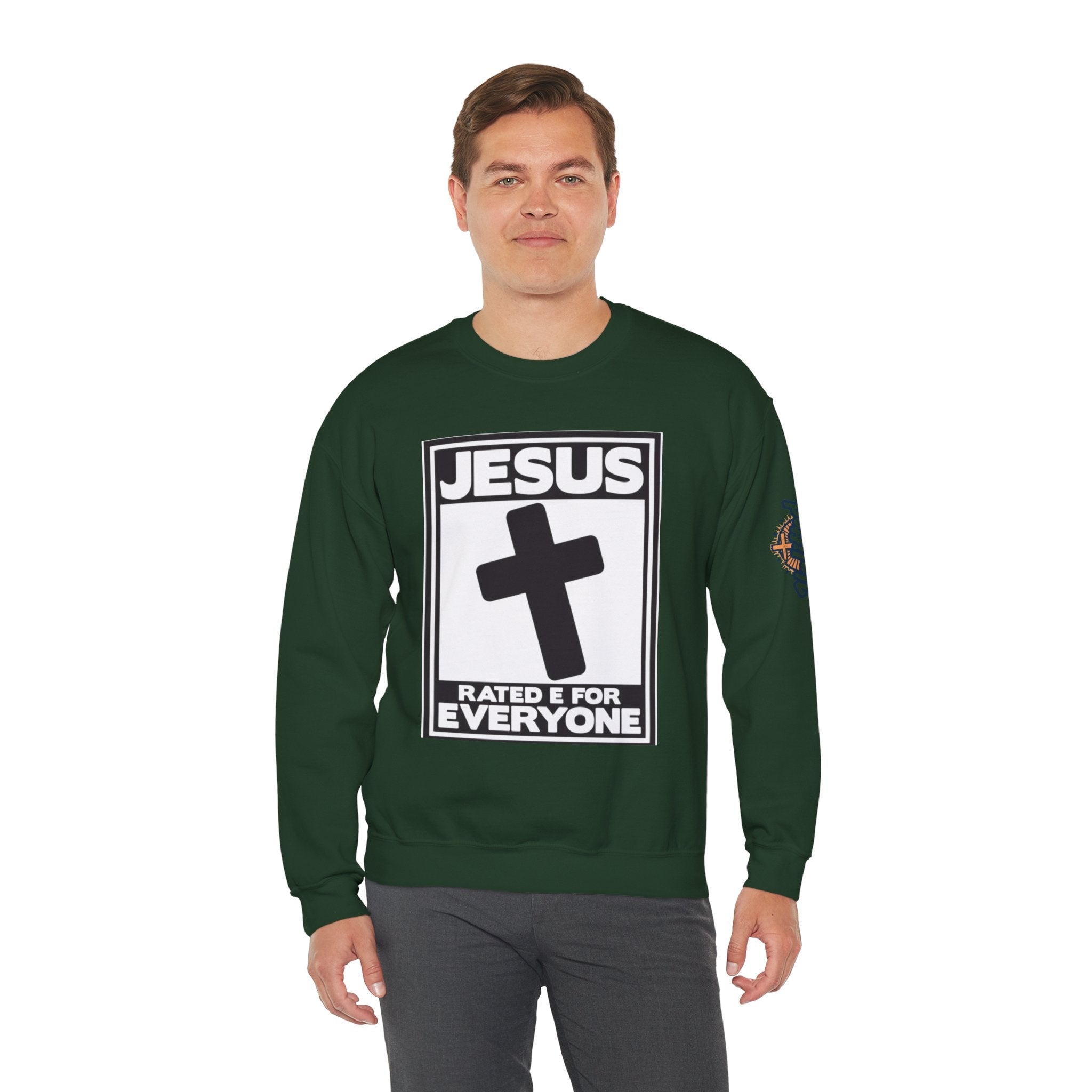 Jesus, Rated E for Everyone Sweatshirt - Gamer Faith Sweatshirt - Christian Video Game Parody Printify