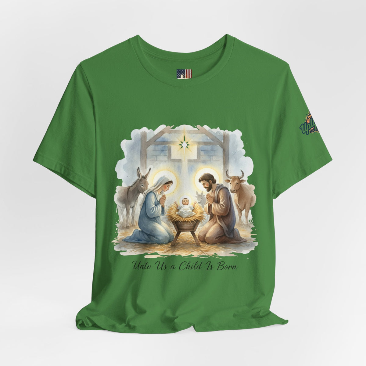 Unto Us a Child is Born T-shirt – Isaiah 9:6 Nativity Manger Scene Christian Christmas T-shirt for Holy Night Faith Printify