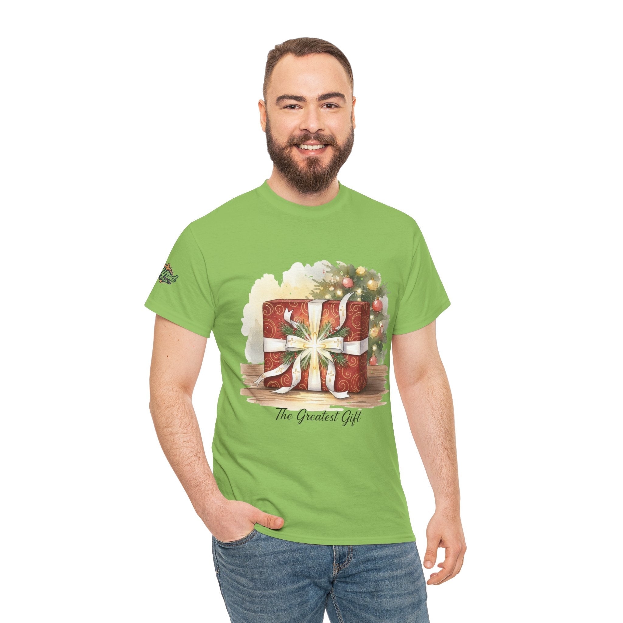 The Greatest Gift T-shirt – Cross Bow Present Christian T-shirt for Christmas Salvation & Eternal Faith Printify
