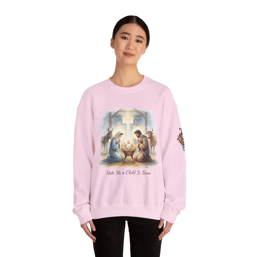 Unto Us a Child is Born Sweatshirt – Isaiah 9:6 Nativity Manger Scene Christian Christmas Sweatshirt for Holy Night Faith Printify