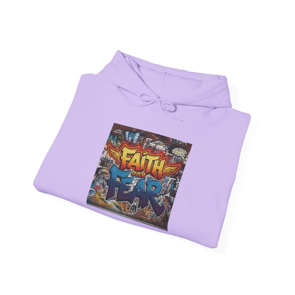 Faith Over Fear Hoodie – Graffiti Wall Christian Sweatshirt for Bold 2 Corinthians 5:7 Streetwear & Unshakable Faith Printify