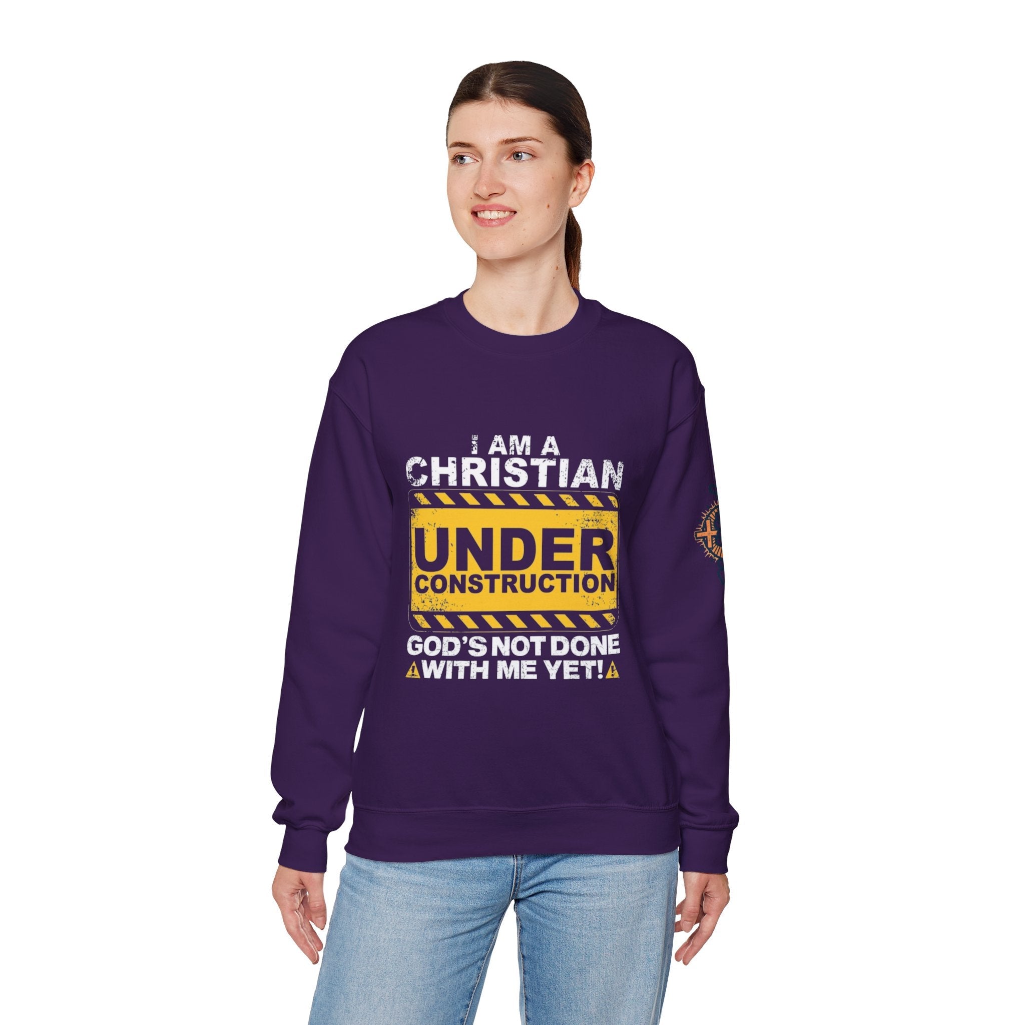 Christian Under Construction Sweatshirt | God Is Not Done With Me Yet Sweatshirt Printify
