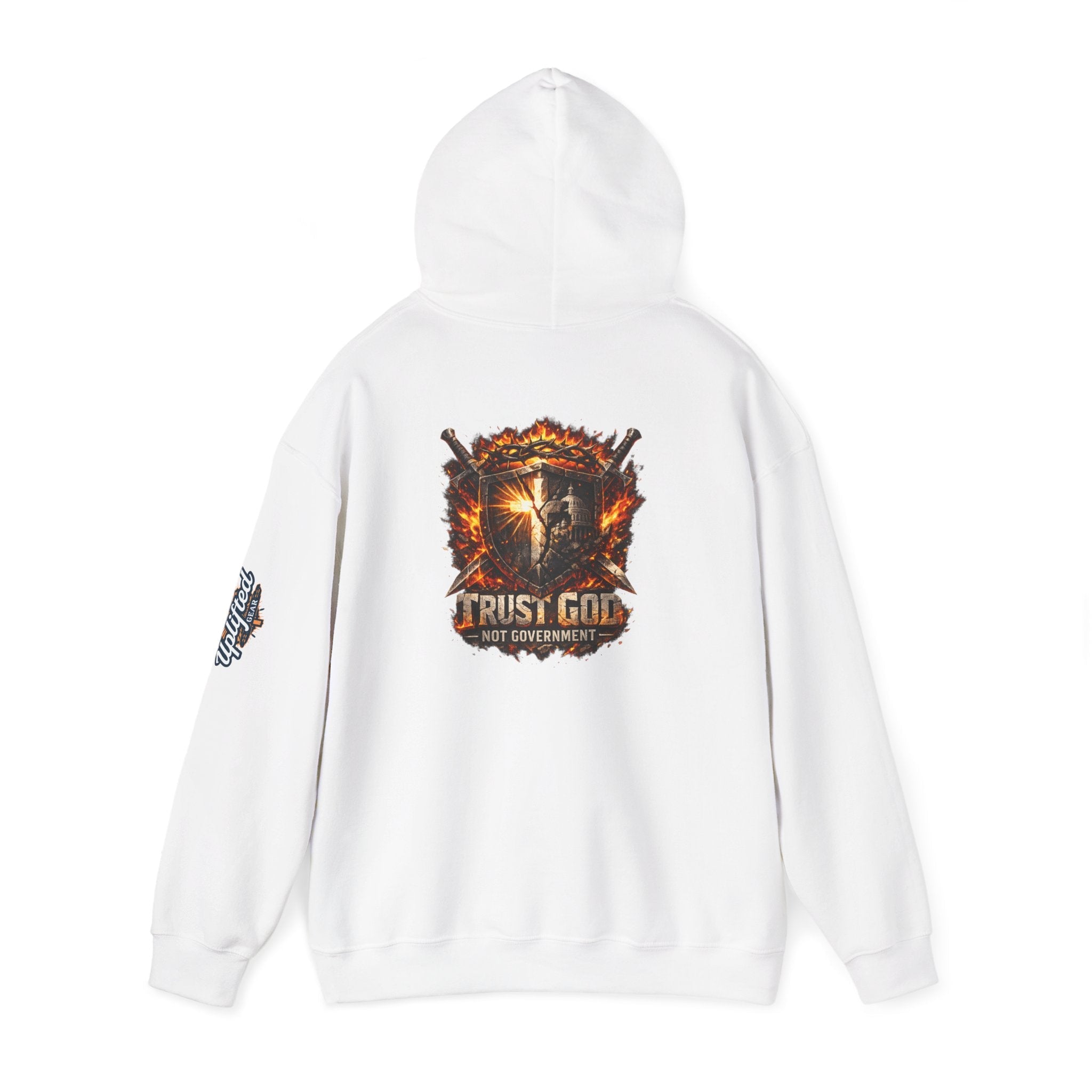 Trust God Not Government Shield Hoodie — Patriotic Christian Faith Hoodie Printify