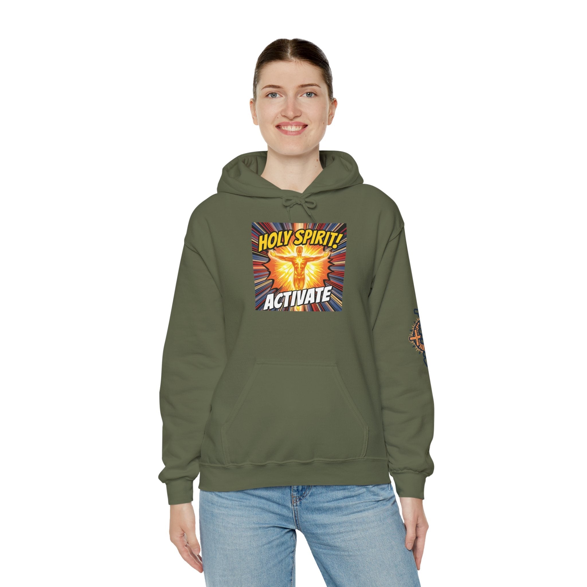 Holy Spirit Activate Hoodie – Superhero Christian Sweatshirt with Vibrant Power-Up Design for Faith-Fueled Boldness Printify