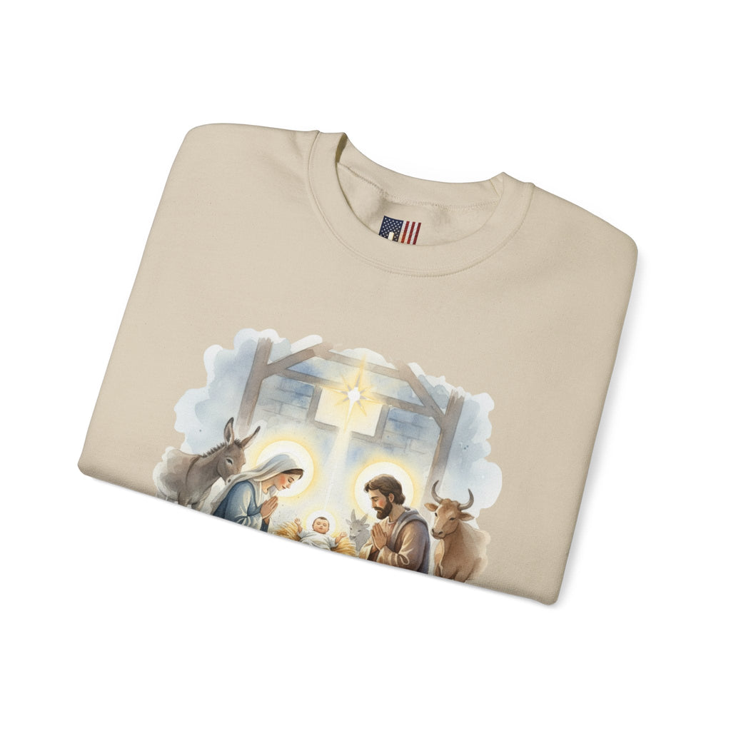 Unto Us a Child is Born Sweatshirt – Isaiah 9:6 Nativity Manger Scene Christian Christmas Sweatshirt for Holy Night Faith Printify