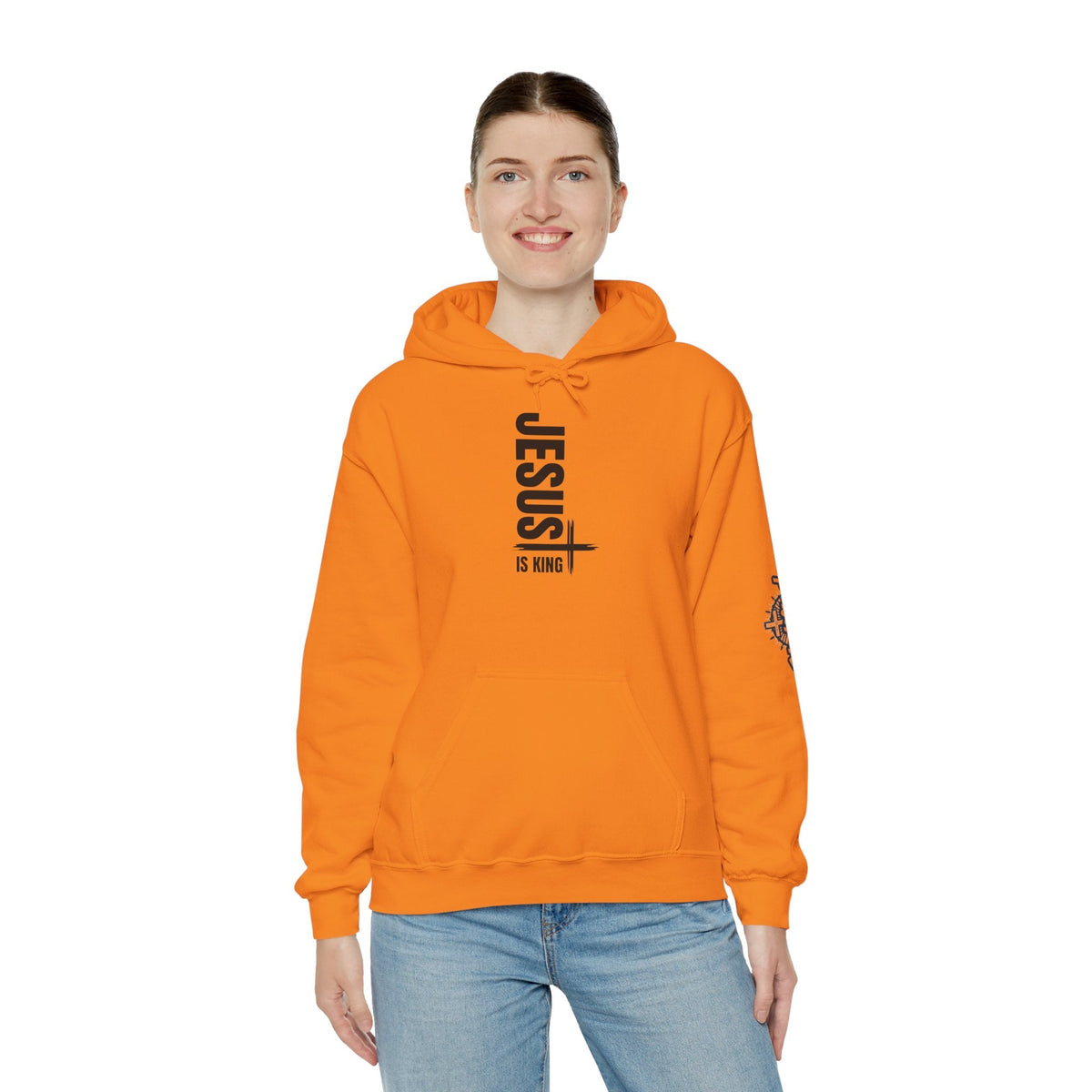 Jesus Is King Hoodie | Modern Typographic Cross Christian Hoodie Printify