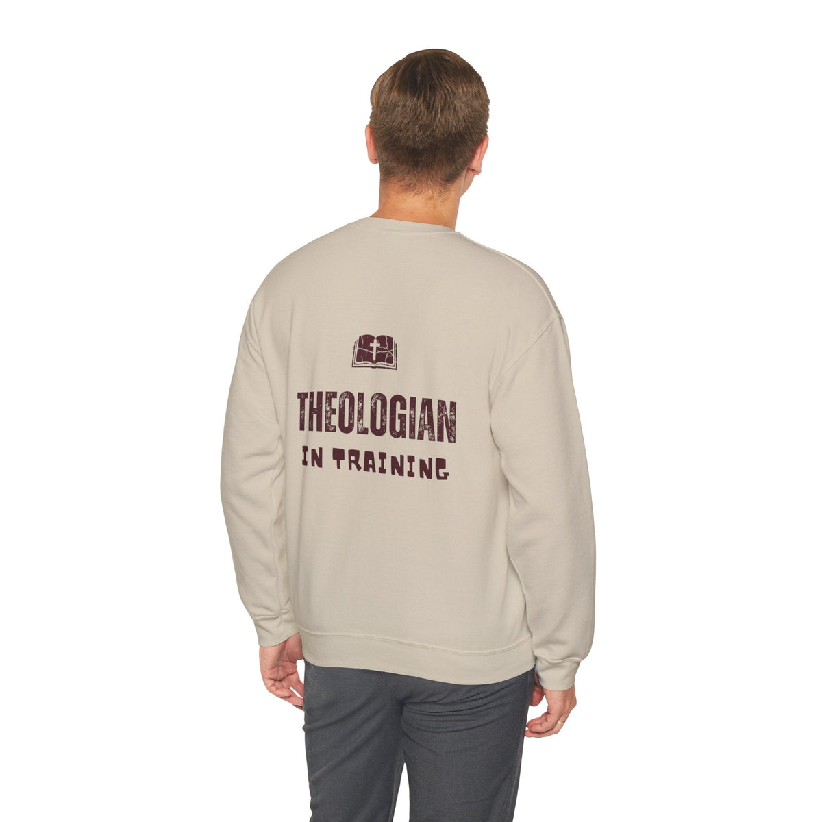 Theologian in Training Sweatshirt – Open Bible & Cross Christian Sweatshirt for Faithful Growth Printify
