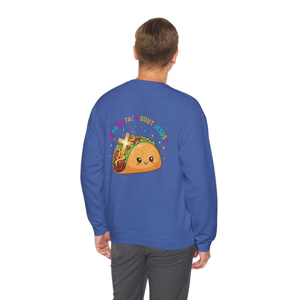 Wanna Taco 'Bout Jesus Sweatshirt – Cozy Christian Pun Sweatshirt for Faith & Fun Printify