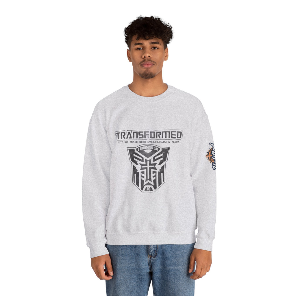 Transformer Logo Christian Sweatshirt | 2 Corinthians 3:18 Bible Verse Sweatshirt Printify