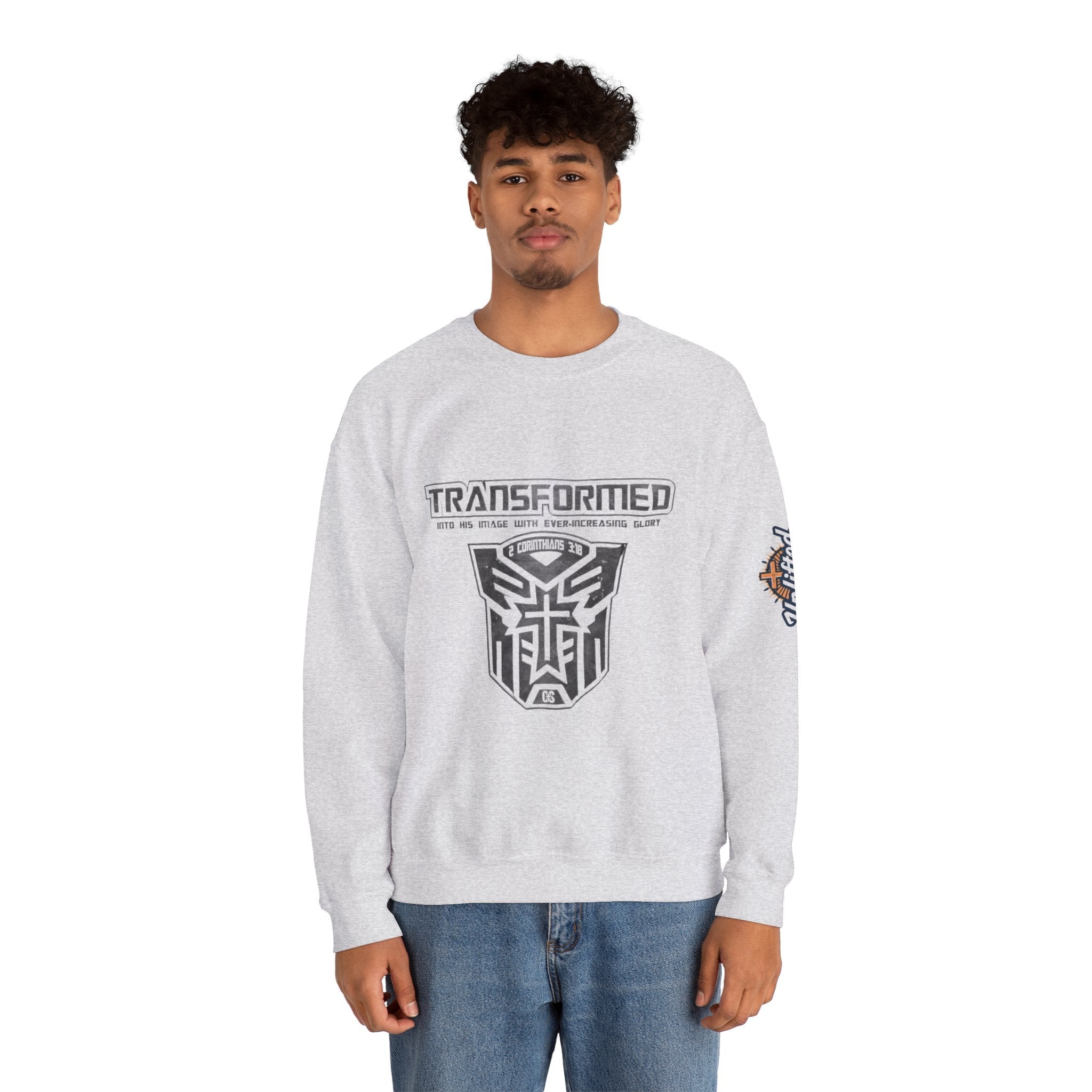 Transformer Logo Christian Sweatshirt | 2 Corinthians 3:18 Bible Verse Sweatshirt Printify