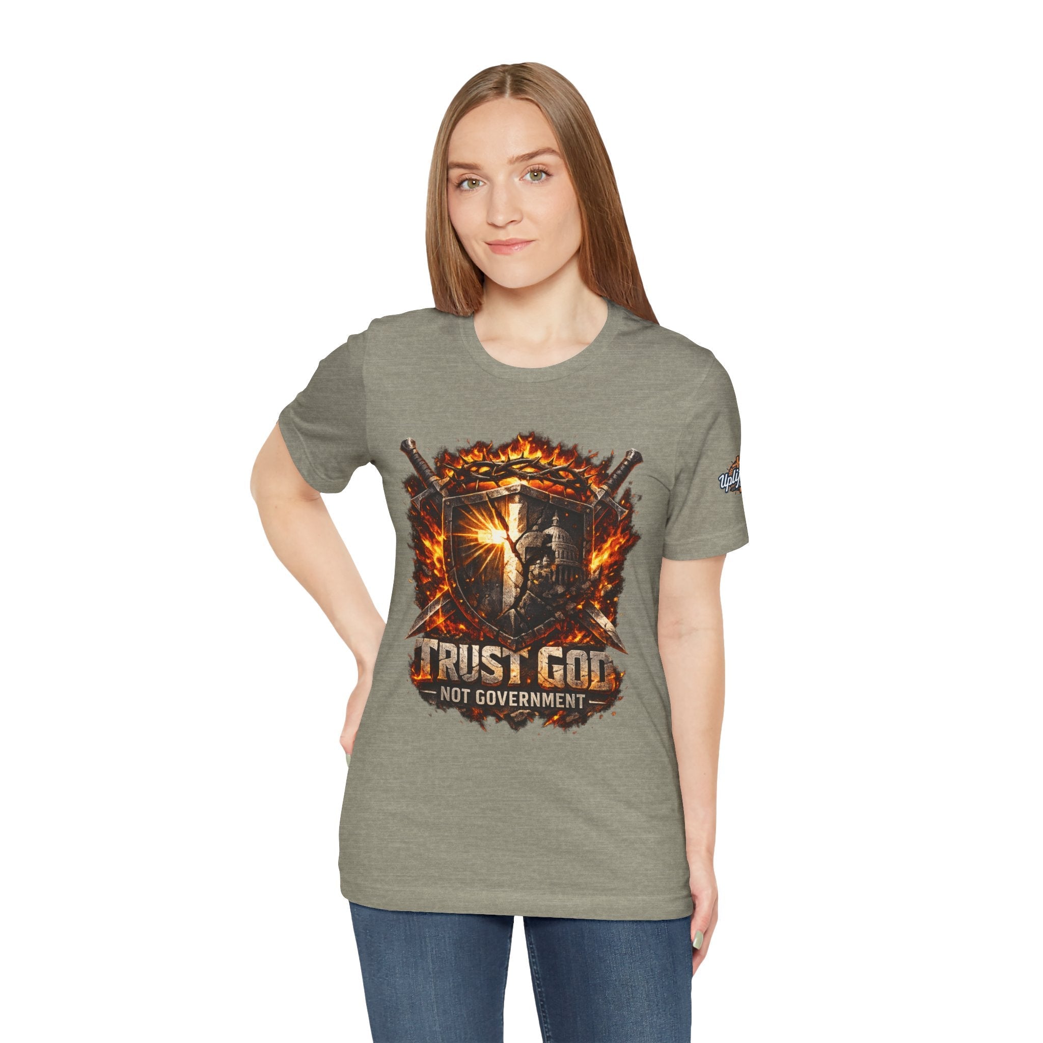 Trust God Not Government Shield Tee — Patriotic Christian Faith T-Shirt Printify