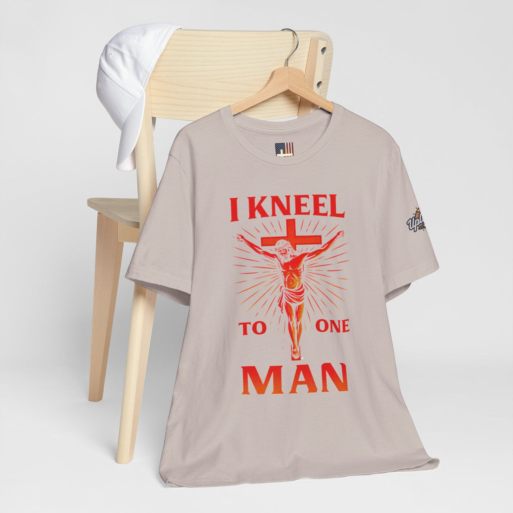 I Kneel to One Man T-shirt – Crucifixion Christian T-shirt for Unashamed Devotion & Bold Faith Printify