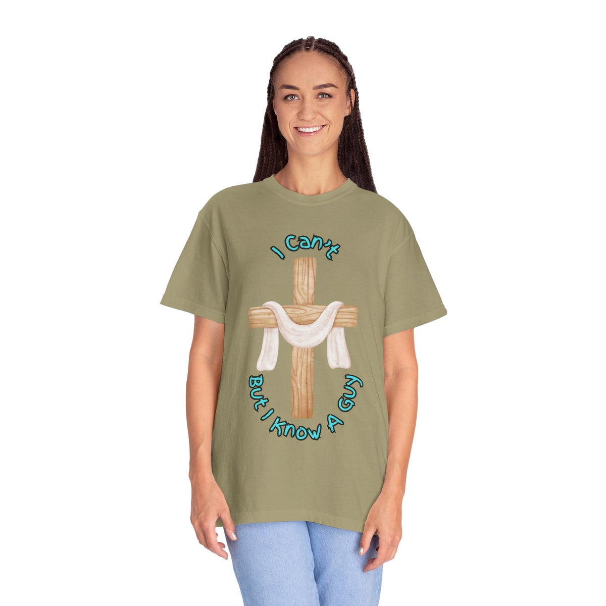 I Can’t, But I Know a Guy T-Shirt – Jesus Cross Christian Tee for Faithful Humor Printify