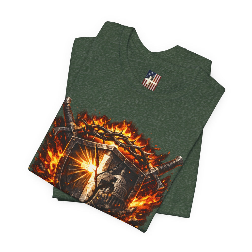 Trust God Not Government Shield Tee — Patriotic Christian Faith T-Shirt Printify